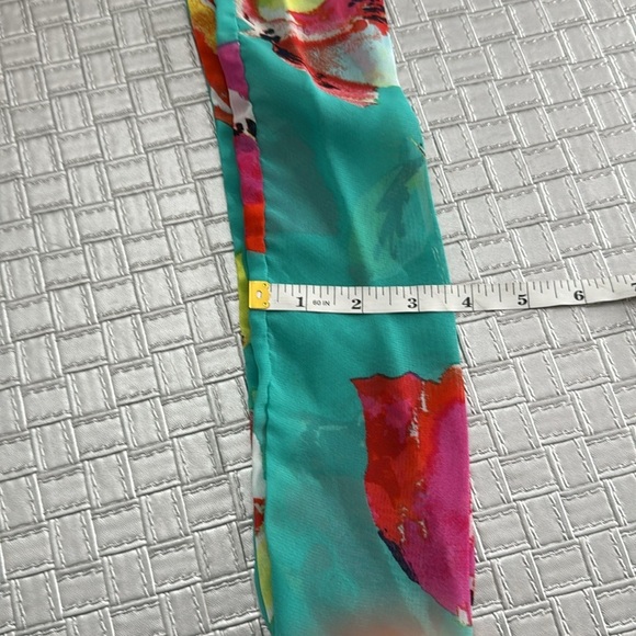 Green Blue Floral Chiffon Skinny Scarf OS - Picture 4 of 5